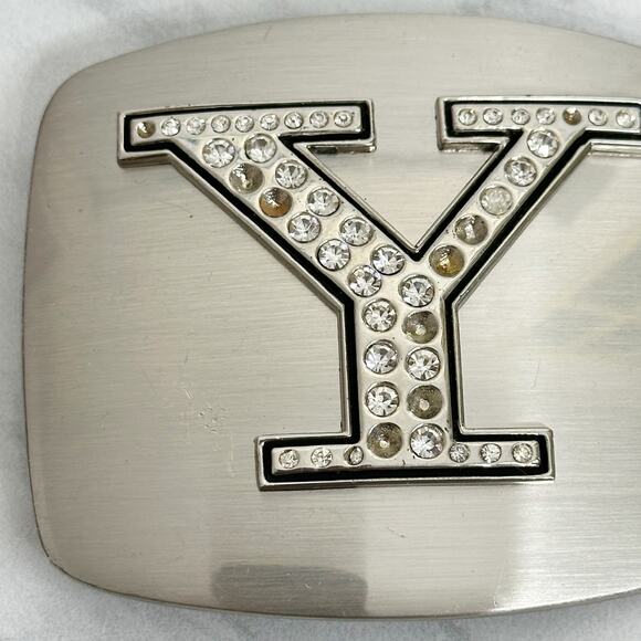 Rhinestone Studded Y Letter Initial Monogram Silver Tone Belt Buckle - Picture 2 of 8